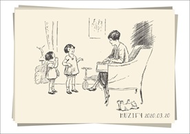 两姐妹与母亲 素描画