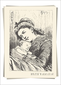 母亲与睡着的宝宝 素描画