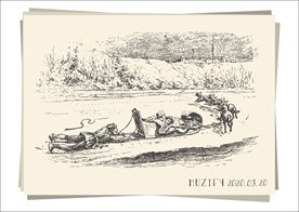 推雪橇车的男子 素描画