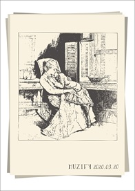 摇椅上的母亲与女儿 素描画