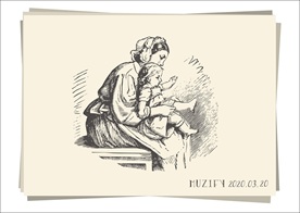 母亲与孩子 素描画