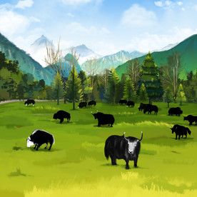 大草原奶牛包装插画