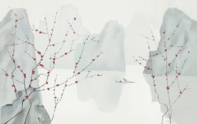 新中式意境山水梅花图片