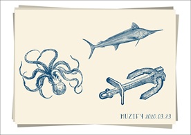 章鱼 金枪鱼 船锚手绘稿
