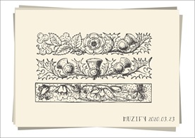 3款复古花卉花边素描画