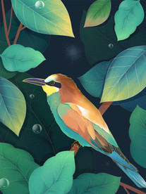 手绘花鸟惊蛰图片