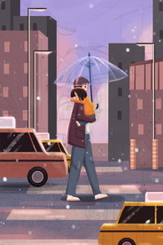 手绘父亲抱女儿在街上图片