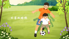 父子踢足球插画图片
