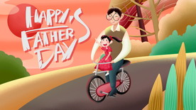 父女骑自行车插画