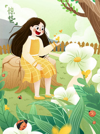 花朵女孩插画图片