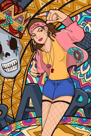 复古蒸汽波美少女插画