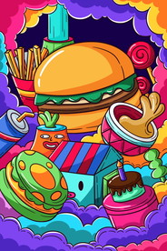 蒸汽波汉堡美食插画图片