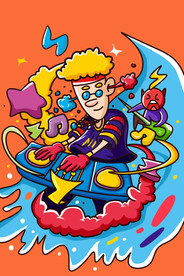 蒸汽波DJ打碟男孩帅哥插画图片