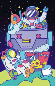 蒸汽波太空人科技插画