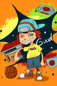 蒸汽波音乐男孩插画