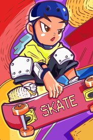 蒸汽波时尚滑板男孩插画