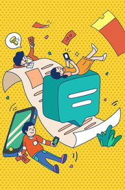 蒸汽波男孩玩手机插画图片