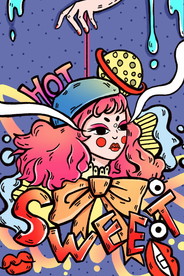 蒸汽波色彩美女插画海报