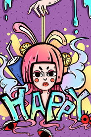 蒸汽波色彩美女插画海报