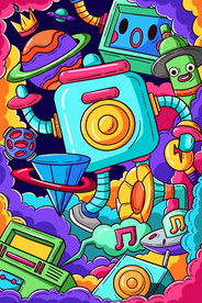 蒸汽波科技机器人插画图片