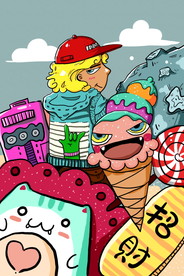 蒸汽波音乐男孩插画