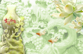 翡翠玉雕荷花吉祥如意花瓶