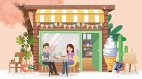 男女情侣喝奶茶约会插画