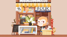 猴子书店日式手绘插画