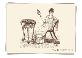 执扇的贵族女子 素描画