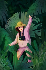 丛林相机女孩插画