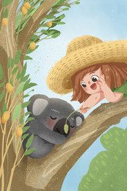 女孩和考拉插画图片