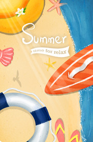 手绘海边沙滩插画