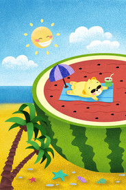 立夏小熊西瓜插画