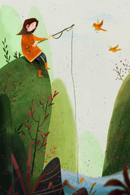 钓鱼女孩插画