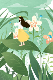 花朵女孩插画