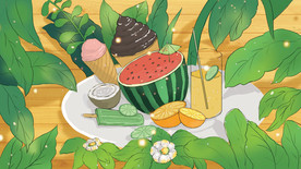 西瓜冰棒果汁插画