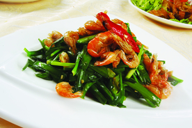 韭菜尖椒炒虾