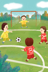 儿童节踢球插画图片