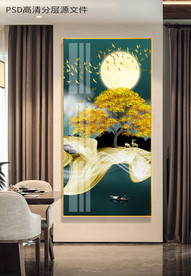 抽象艺术山水麋鹿发财树玄关装饰