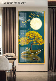 抽象艺术山水麋鹿发财树玄关装饰