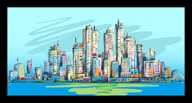 手绘城市素材背景