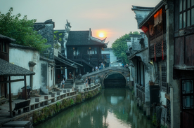 江南水乡运河园林图片