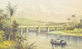 手绘插画乡村风桥与船