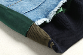 牛仔衫拼接特写图