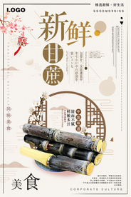 清新风养生甘蔗美食美味海报