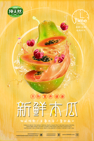 纯天然水果新鲜木瓜促销海报