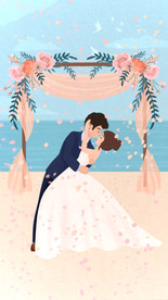 手绘插画情侣婚礼
