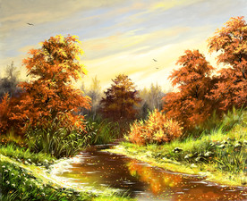 风景油画装饰画行画风景喷绘素材