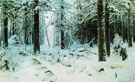 油画雪景写实风景