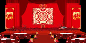 红色婚庆舞台背景红色舞台